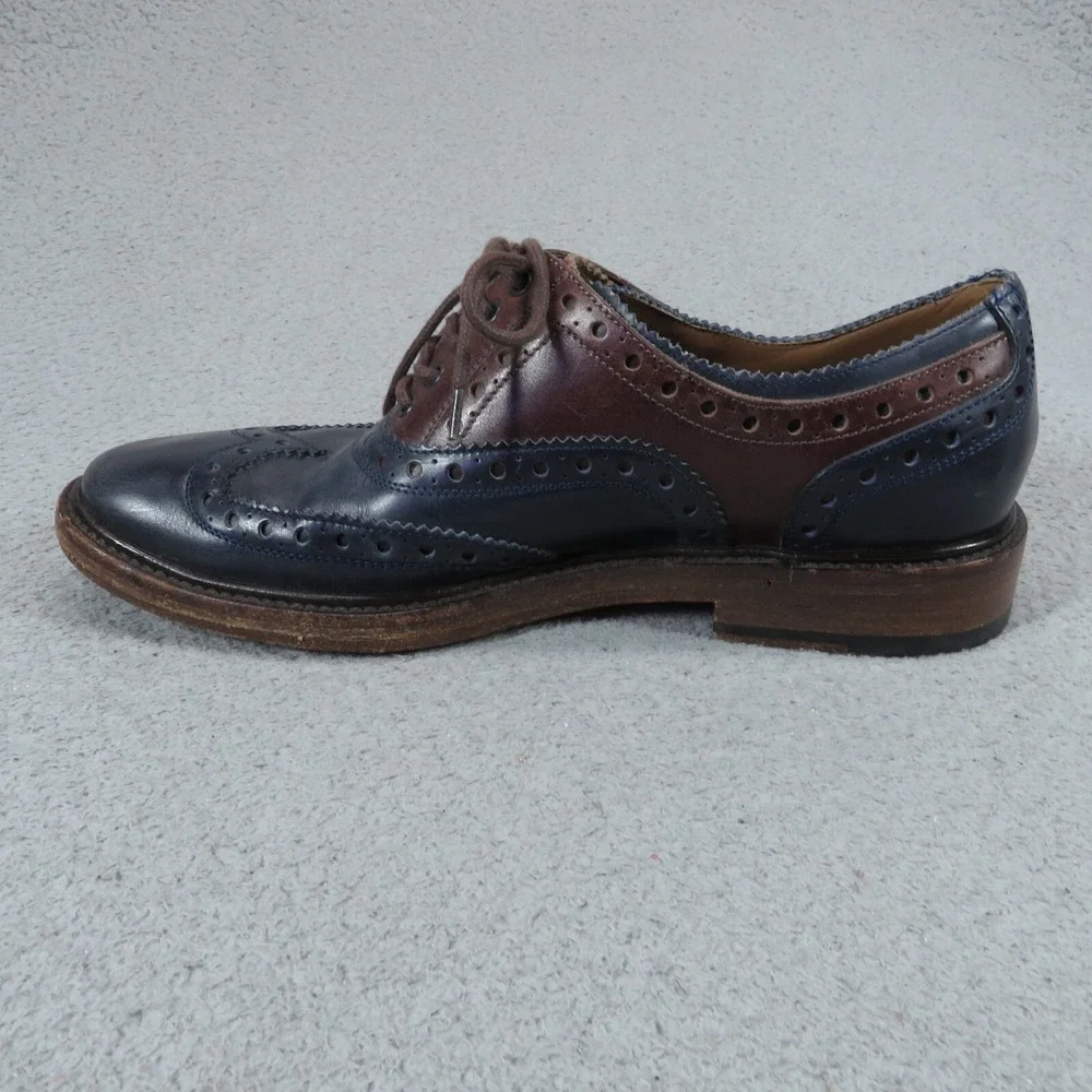 Salvatore Ferragamo Mens 5.5 EE Navy Oxblood Brogue Oxford Dress Shoes Italy